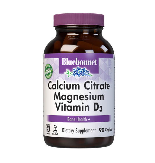 Pre-Order | Arrives in 5–10 Days – Bluebonnet Nutrition Calcium Citrate Magnesium Plus Vitamin D3 Caplets, Bone Health & Muscle Relaxation, Non GMO, Gluten, Soy & Milk Free, Kosher, White, 90 Count