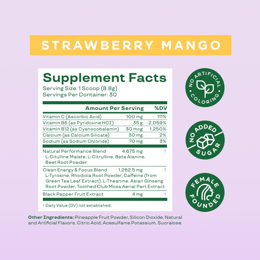 Pre-Order | Arrives in 5–10 Days –
Bloom Nutrition High Energy Pre Workout with Beta Alanine, Ginseng and L Tyrosine for Amino Energy, Natural Caffeine Powder from Green Tea Extract, Keto, Sugar Free Drink Mix, Strawberry Mango