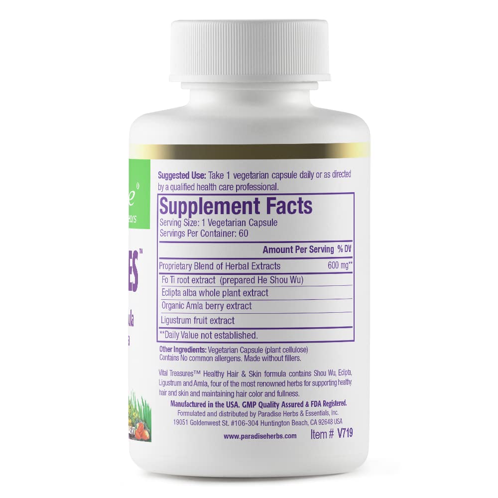 Pre-Order | Arrives in 5–10 Days – Paradise Herbs Vital Treasures Supplement, Hair Skin & Nails Support, Super Potent, Ultra Pure, Vegan, Non GMO, Gluten Free, 60 Vegetarian Capsules