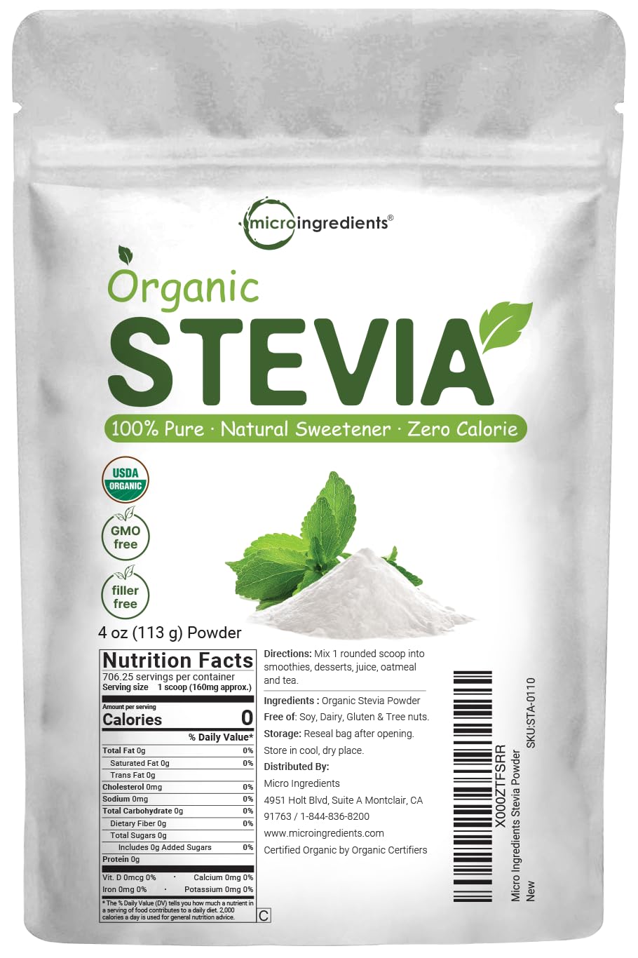 Pre-Order | Arrives in 5–10 Days – Pure Organic Stevia Powder, 4 Ounces, 706 Serving, Highest Grade Stevia Green Leaf Extract Reb-A, Reduced Bitter Aftertaste, 0 Calorie, Natural Sweetener, Sugar Alternative, Keto Friendly