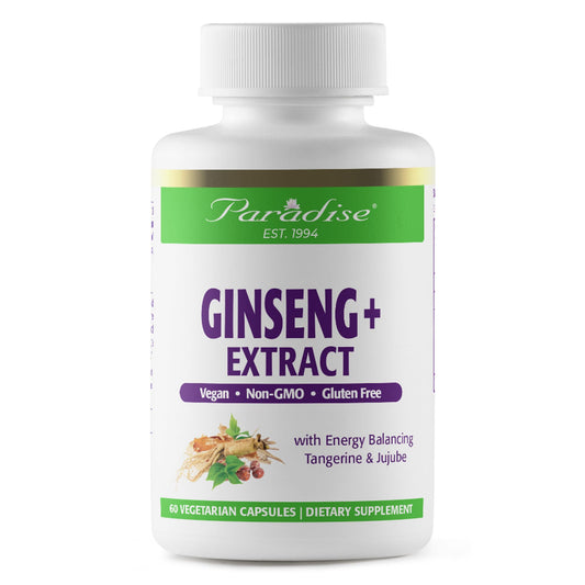 Pre-Order | Arrives in 5–10 Days – Paradise Herbs Ginseng Root Extract for Energy & Well-Being, Vegan, Non GMO, Gluten Free, Vitamin B1, B2 & B12, 60 Capsules