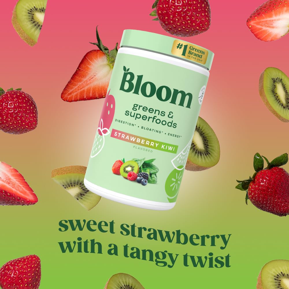 Pre-Order | Arrives in 5–10 Days –
Bloom Nutrition Superfood Greens Powder, Digestive Enzymes with Probiotics and Prebiotics, Gut Health, Bloating Relief for Women, Chlorella, Juice Mix with Beet Root Powder, 25 SVG, Strawberry Kiwi