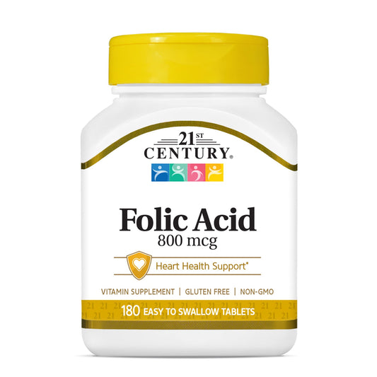 Pre-Order | Arrives in 5–10 Days – 21st Century 800 mcg Folic Acid Tablets, Assorted, 180 Count