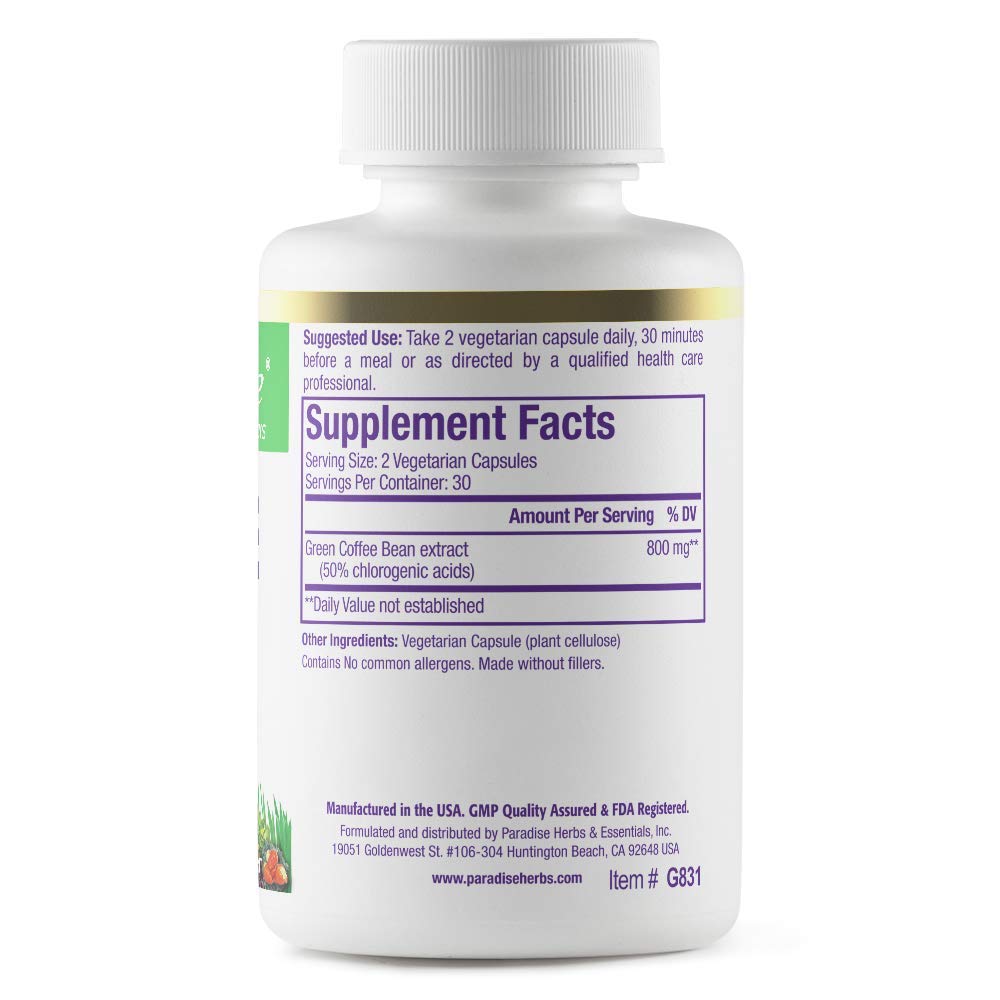 Pre-Order | Arrives in 5–10 Days – Paradise Herbs Green Coffee Bean, Active Whole Spectrum Extract, Super Potent, Ultra Pure, Vegan, Gluten Free, Non-GMO, 60 Count Vegetarian Capsules