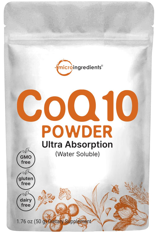 Pre-Order | Arrives in 5–10 Days – Micro Ingredients Water Soluble COQ10 Supplement (COQ10 200mg Per Serving in Powder Form), 50 Grams (8 Months Supply), Extra Absorption, Supports Heart and Energy Health, Vegan Friendly