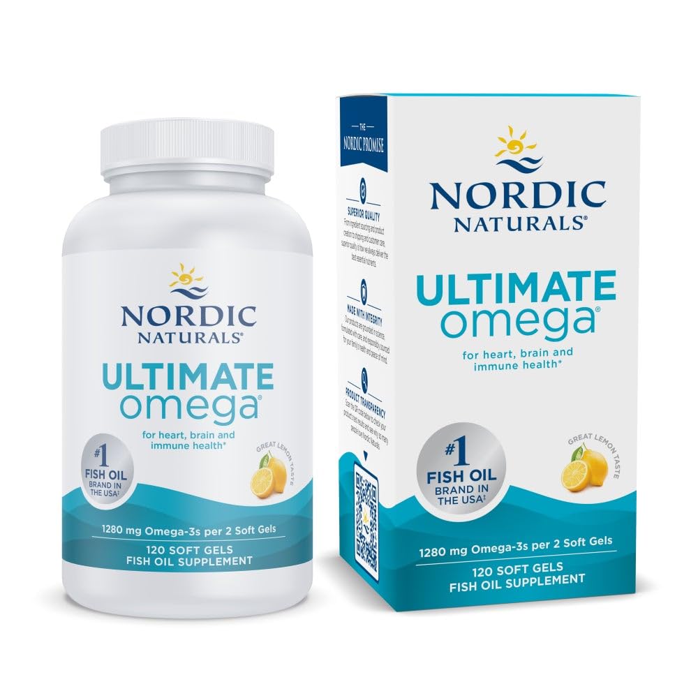 Pre-Order | Arrives in 5–10 Days – Nordic Naturals Ultimate Omega, Lemon Flavor - 120 Soft Gels - 1280 mg Omega-3 - High-Potency Fish Oil Supplement with EPA & DHA - Promotes Brain & Heart Health - Non-GMO - 60 Servings