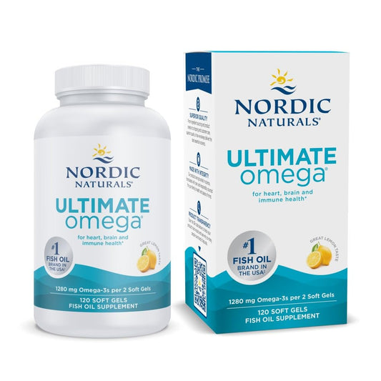 Pre-Order | Arrives in 5–10 Days – Nordic Naturals Ultimate Omega, Lemon Flavor - 120 Soft Gels - 1280 mg Omega-3 - High-Potency Fish Oil Supplement with EPA & DHA - Promotes Brain & Heart Health - Non-GMO - 60 Servings