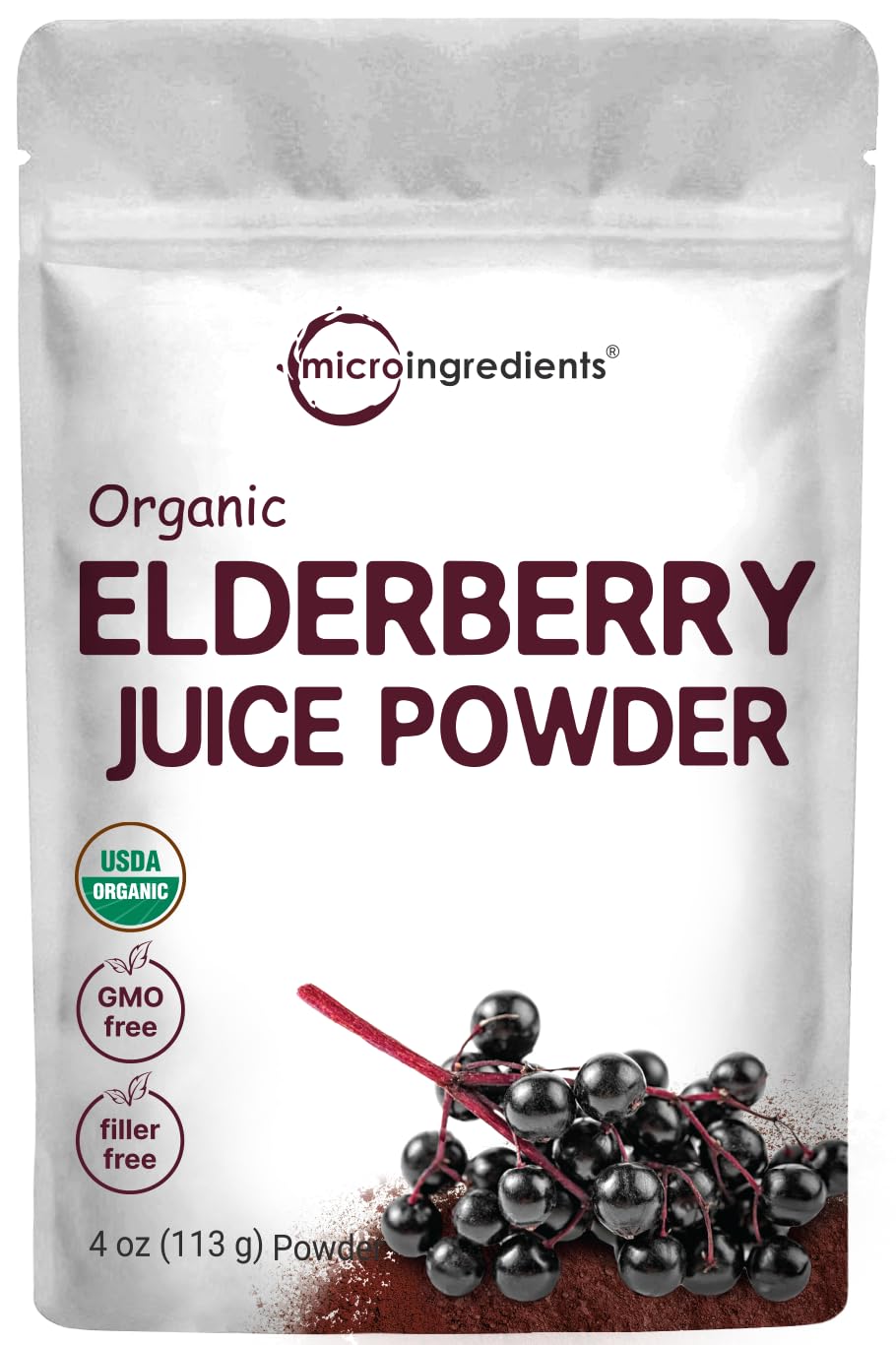 Pre-Order | Arrives in 5–10 Days – Organic Elderberry Juice Powder, 4oz | 100% Natural Fruit Powder | Cold Pressed European Elderberries | No Sugar & Additives | Great Flavor for Drinks, Smoothie, & Beverages | Non-GMO & Vegan