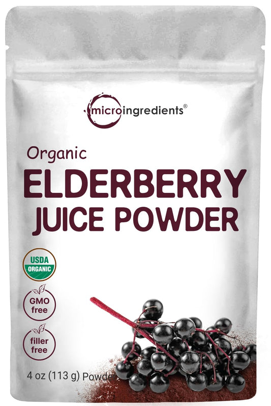 Pre-Order | Arrives in 5–10 Days – Organic Elderberry Juice Powder, 4oz | 100% Natural Fruit Powder | Cold Pressed European Elderberries | No Sugar & Additives | Great Flavor for Drinks, Smoothie, & Beverages | Non-GMO & Vegan
