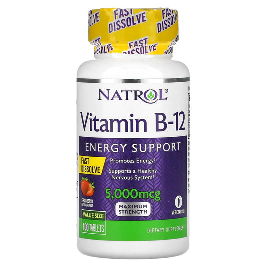 Pre-Order | Arrives in 5–10 Days – Natrol
Vitamin B-12, Fast Dissolve, Maximum Strength, Strawberry, 5,000 mcg, 100 Tablets