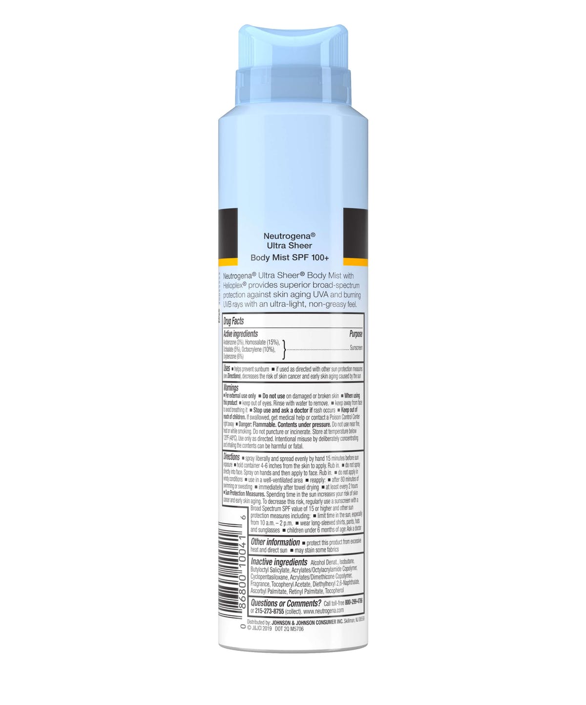 NEUTROGENA ULTRA SHEER BODY MIST SPF 100 SUNSCREEN SPRAY