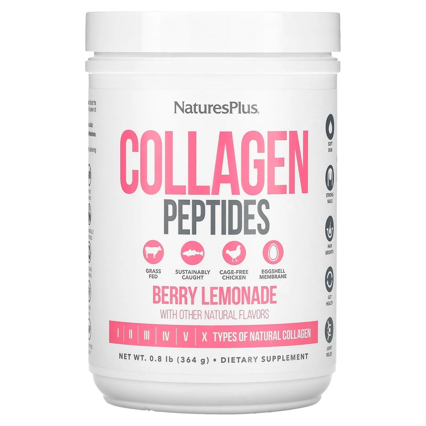 Pre-Order | Arrives in 5–10 Days – NaturesPlus
Collagen Peptides, Berry Lemonade, 0.8 lbs (364 g)