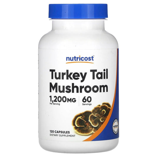 Pre-Order | Arrives in 5–10 Days – Nutricost
Turkey Tail Mushroom, 1,200 mg, 120 Capsules (600 mg per Capsule)