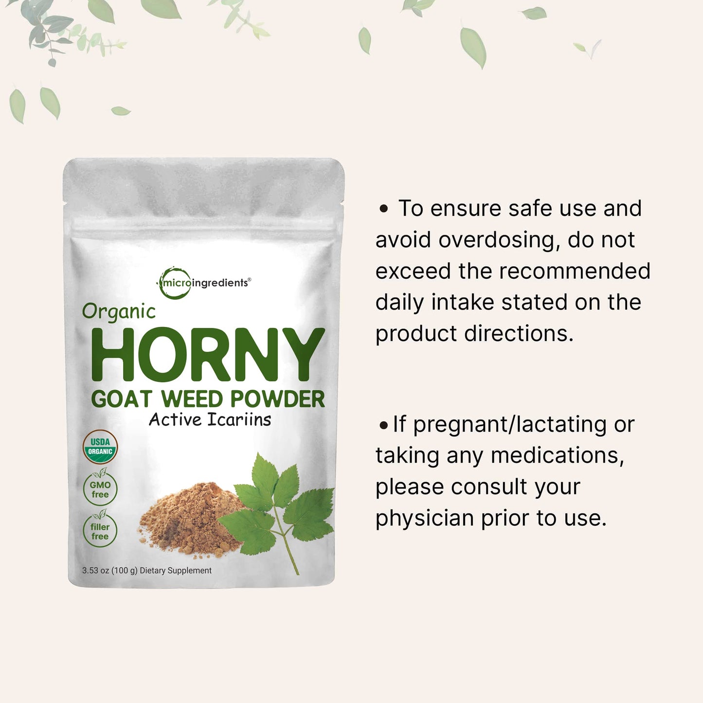 Pre-Order | Arrives in 5–10 Days – Maximum Strength Organic Pure Horny Goat Weed with Active Icariins for Men and Women, 100 Grams, Organic Epimedium Powder for Energy and Immune System Booster, Filler Free and Vegan Friendly