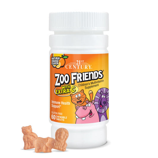 Pre-Order | Arrives in 5–10 Days – 21st Century Zoo Friends with Extra C Chewable Tablets, 60 Count