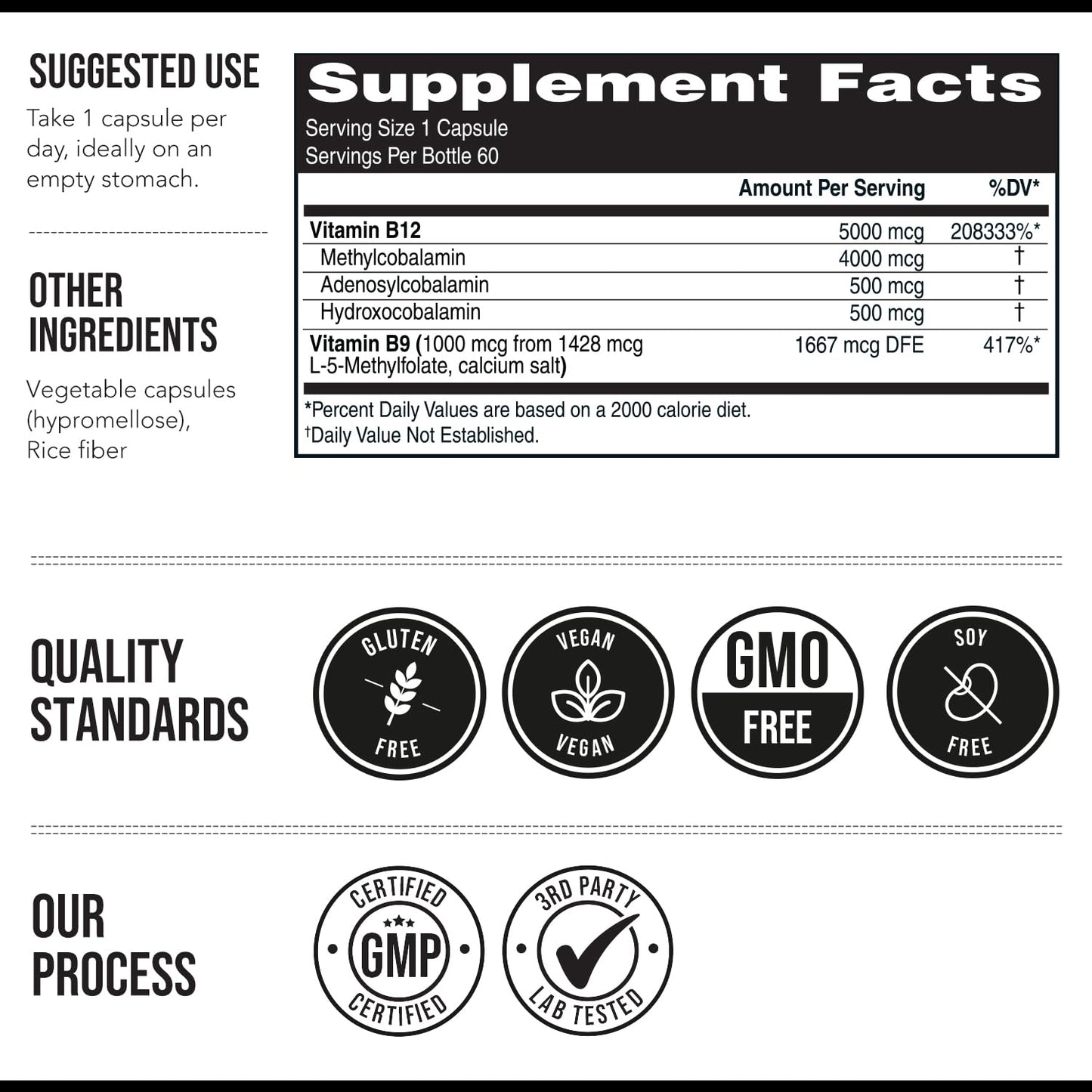 Pre-Order | Arrives in 5–10 Days –
BioActive Vitamin B12 - 5000 mcg, Contains 3 BioActive Forms B12 Plus Methylfolate Cofactor - Methyl B12, Adenosyl B12 & Hydroxy B12 | Supports Energy, Metabolism & Mood | Vegan, Non-GMO (60 Servings)