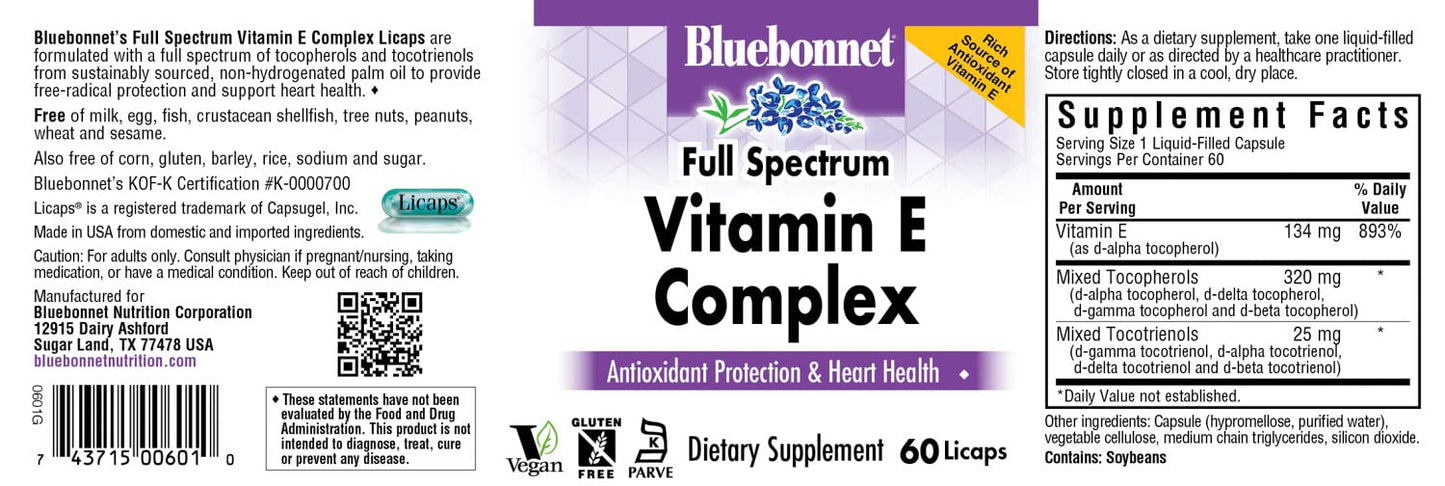 Pre-Order | Arrives in 5–10 Days – Bluebonnet Natural Full Spectrum Vitamin E Complex - 60 Licaps