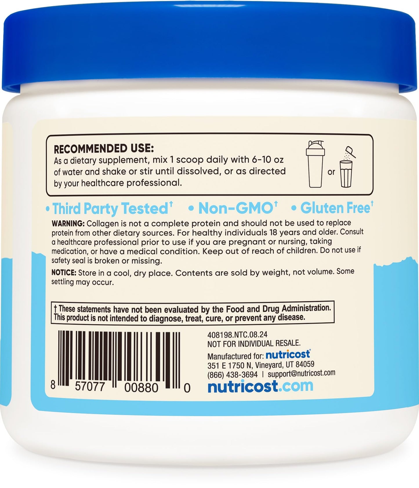 Pre-Order | Arrives in 5–10 Days – Nutricost Grass-Fed Collagen Powder 4 oz (Unflavored) Type I, Type III Collagen - Gluten Free and Non-GMO