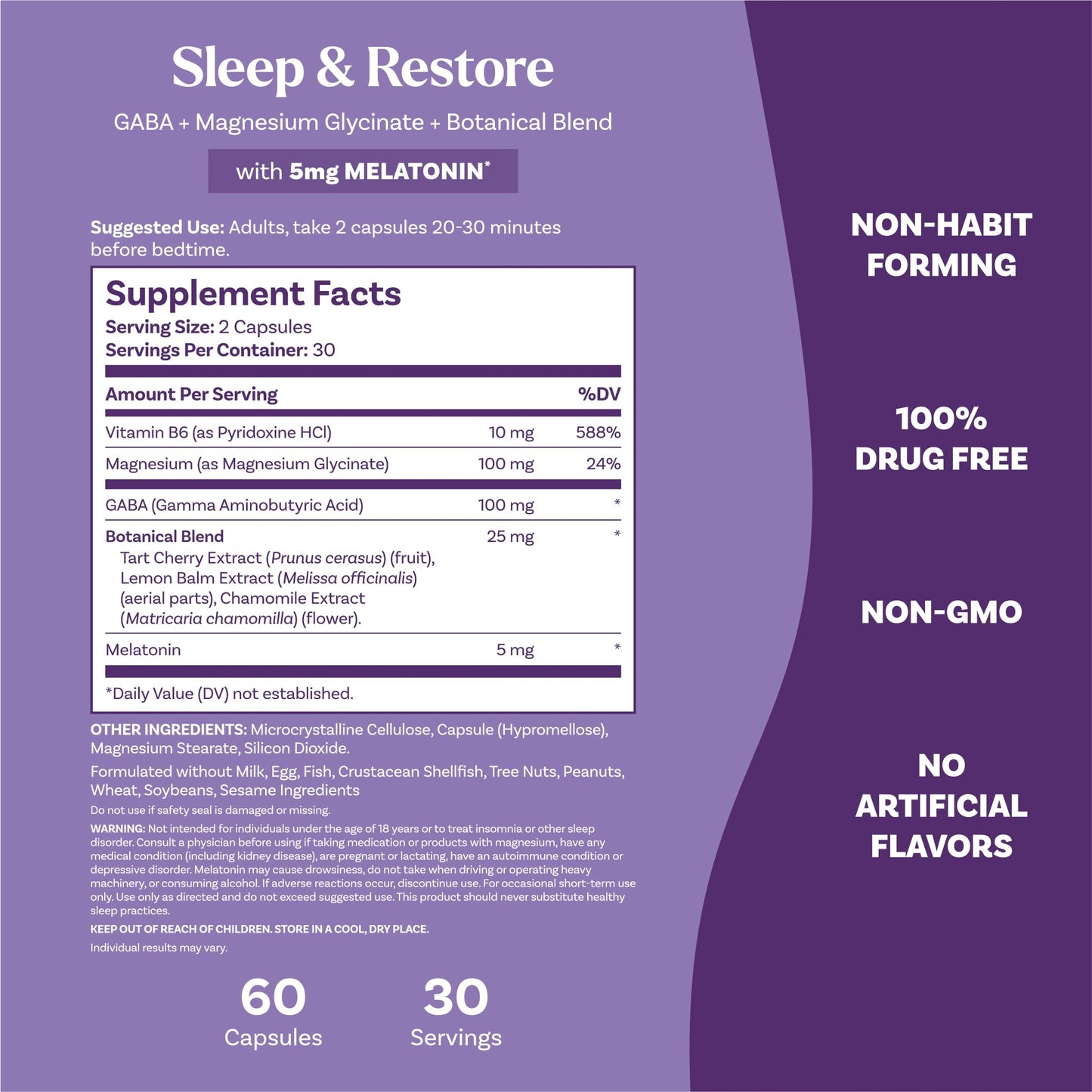 Pre-Order | Arrives in 5–10 Days – Natrol Sleep & Restore Capsules - Calm Magnesium Glycinate, Magnesium Sleep Aid with GABA, Melatonin 5mg, Botanical Blend, 30 Day Supply