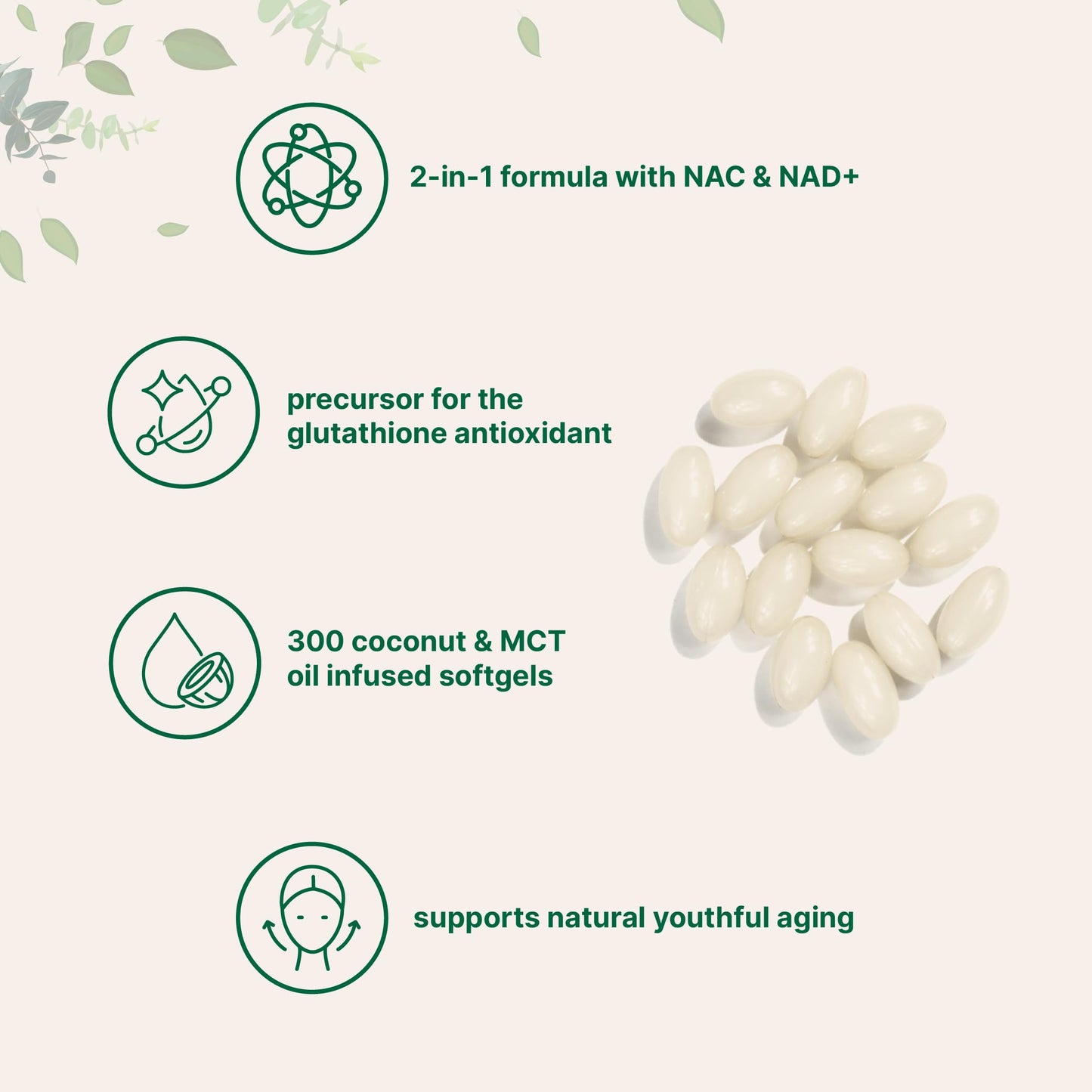 Pre-Order | Arrives in 5–10 Days – NAC 600mg with NAD+, 300 Coconut MCT Oil Softgels | N Acetyl L Cysteine & Nicotinamide Forms for Better Absorption | Antioxidant Supplement | Promotes Energy & Youthful Aging | Non-GMO