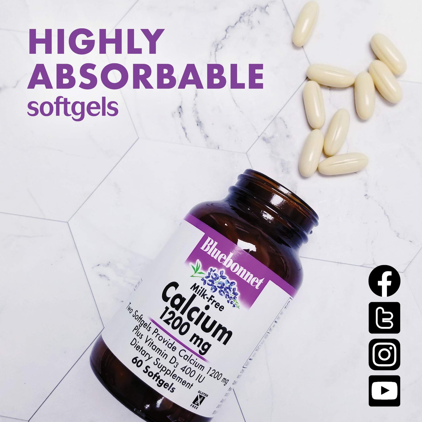 Pre-Order | Arrives in 5–10 Days – Bluebonnet Nutrition Milk-Free Calcium 1,200 mg Plus Vitamin D3 400 IU - High Potency, Maximum Absorption Strong Healthy Bones & Immune Health Support Supplement, Gluten-Free, Dairy-Free, 60 Softgels