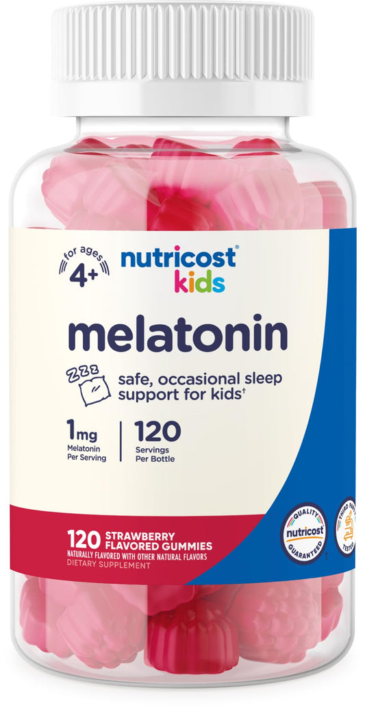 Pre-Order | Arrives in 5–10 Days – Nutricost Kids Melatonin Gummies 1mg, 120 Gummies, Strawberry Flavored