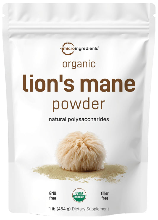 Pre-Order | Arrives in 5–10 Days – Micro Ingredients Organic Lions Mane Mushroom Supplement Powder, 16 Ounce | Natural Superfood for Brain, Energy, & Immune Health | Non-GMO Vegan