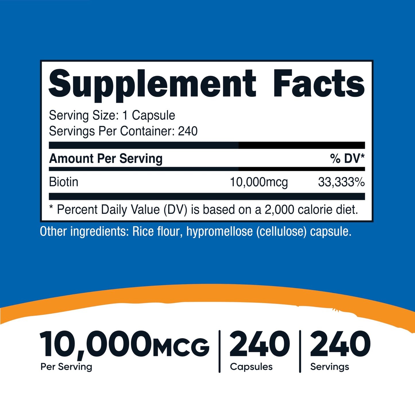 Pre-Order | Arrives in 5–10 Days – Nutricost Biotin (Vitamin B7) 10,000mcg (10mg) Vitamin Supplement, 240 Capsules - Vegetarian, Gluten Free, Quick Release, Non-GMO