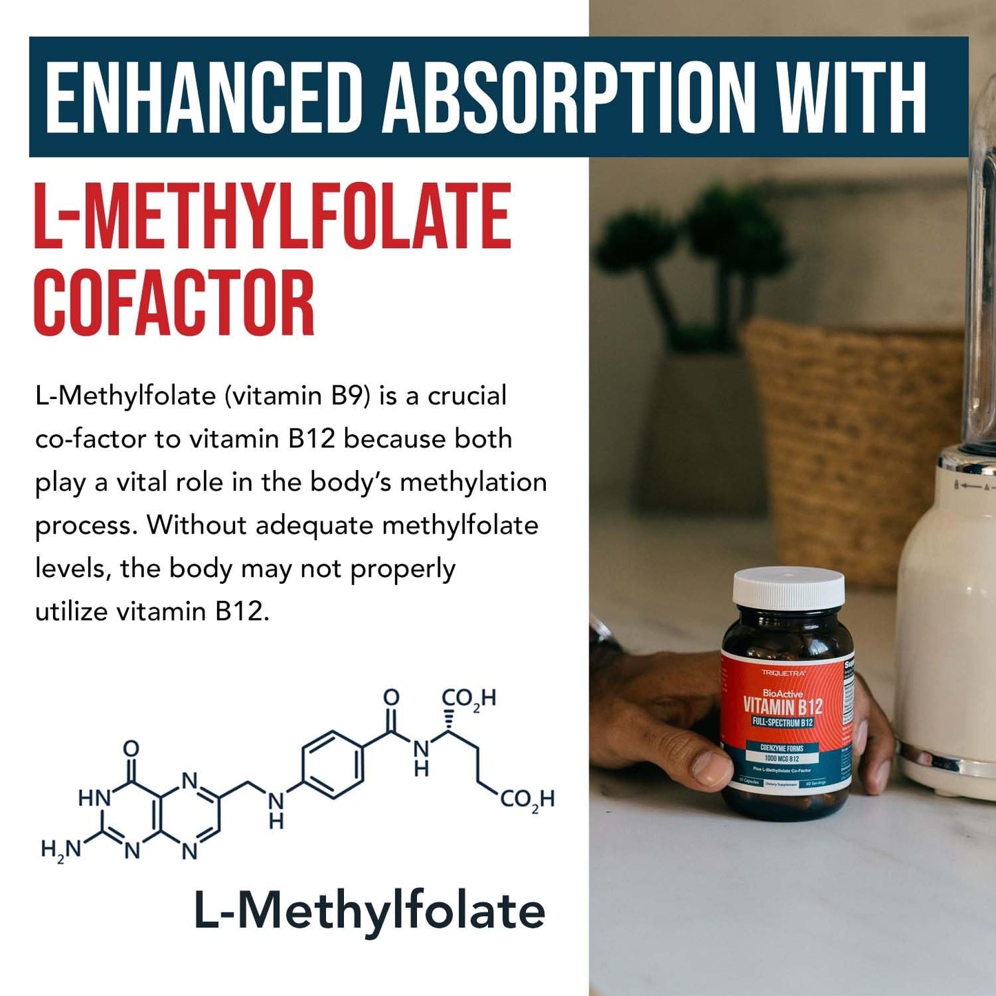 Pre-Order | Arrives in 5–10 Days –
BioActive Vitamin B12 1000 mcg | All 3 BioActive Forms B12 Plus Methylfolate Cofactor - Methyl B12, Adenosyl B12 & Hydroxy B12 | Supports Energy, B12 Levels & Mood | Vegan, Non-GMO (60 Servings)
