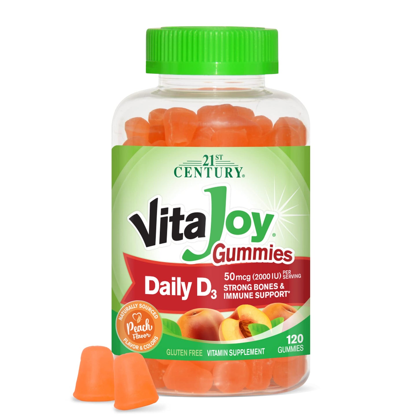 Pre-Order | Arrives in 5–10 Days – 21st Century VitaJoy Daily Vitamin D3 50 mcg (2,000 IU) Gummies, Peach, 120 Count
