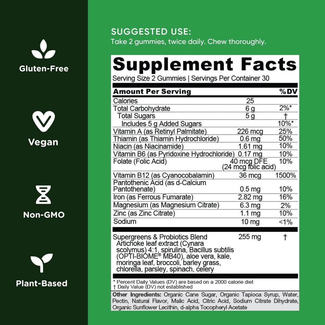 Pre-Order | Arrives in 5–10 Days – Goli SuperGreen Vitamin Gummy - 60 Count - Essential Vitamins and Minerals - Plant-Based, Vegan, Gluten-Free & Gelatin Free - Health from Within, Pack of 1