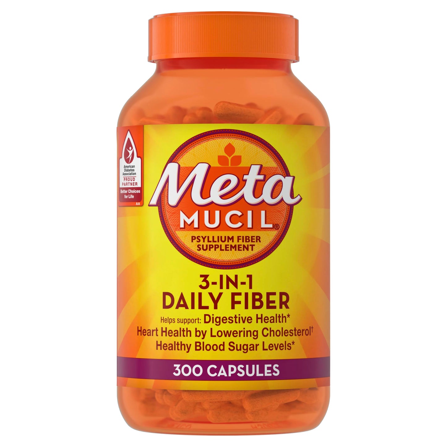 Pre-Order | Arrives in 5–10 Days – Metamucil, Daily Psyllium Husk Powder Supplement, 3-in-1 Fiber for Digestive Health, Plant Based Fiber, 300ct Capsules