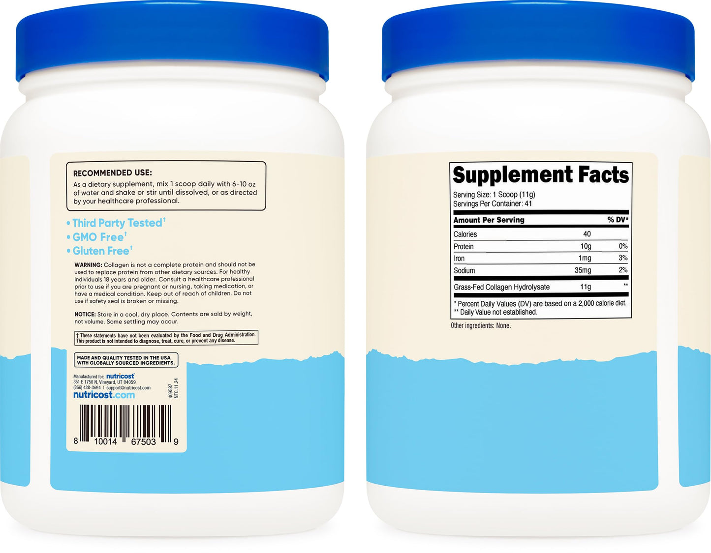 Pre-Order | Arrives in 5–10 Days – Nutricost Grass-Fed Collagen Powder 1LB (454 G) - Bovine Collagen Hydrolysate (Unflavored) - Collagen Peptides
