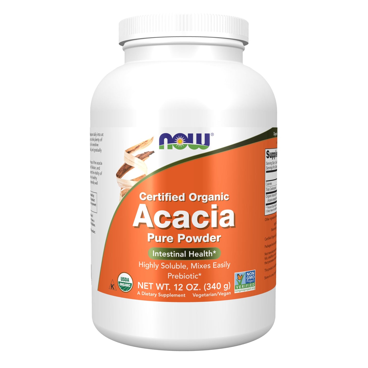 Pre-Order | Arrives in 5–10 Days – NOW Foods Supplements, Acacia Pure Powder, Certified Organic, Highly Soluble, Mixes Easily, Intestinal Health*, 12-Ounce