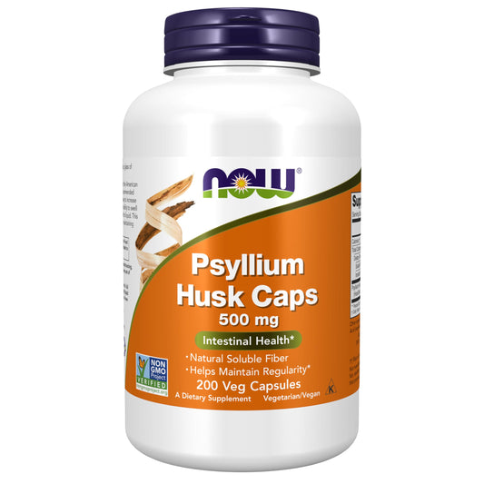Pre-Order | Arrives in 5–10 Days – NOW Foods Supplements, Psyllium Husk Caps 500 mg, Non-GMO Project Verified, Natural Soluble Fiber, Intestinal Health*, 200 Veg Capsules