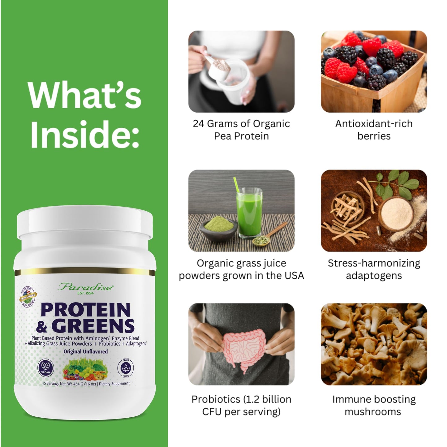 Pre-Order | Arrives in 5–10 Days – Paradise Herbs ORAC Energy Protein & Greens Powder, Antioxidant Power of 24 Servings of Fruits & Vegetables in 1 Scoop + 20g Protein, Unflavored, 15 Servings
