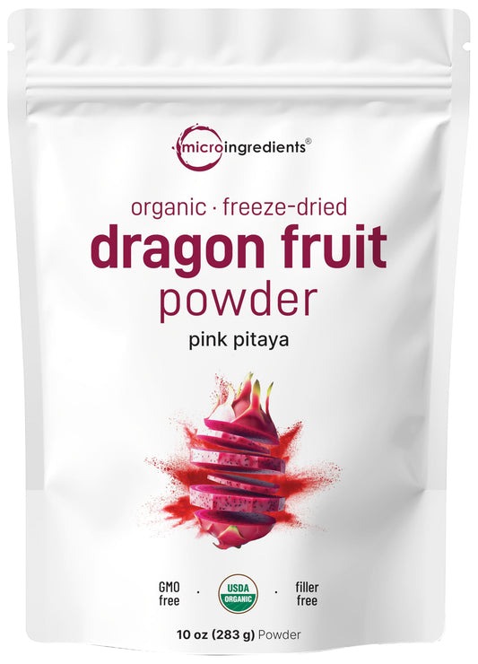 Pre-Order | Arrives in 5–10 Days – Organic Dragon Fruit Powder, 10oz | 100% Natural Fruit Powder | Freeze-Dried Pink Pitaya Source | No Sugar & Additives | Great Flavor for Drinks, Smoothie, & Beverages | Non-GMO & Vegan Friendly