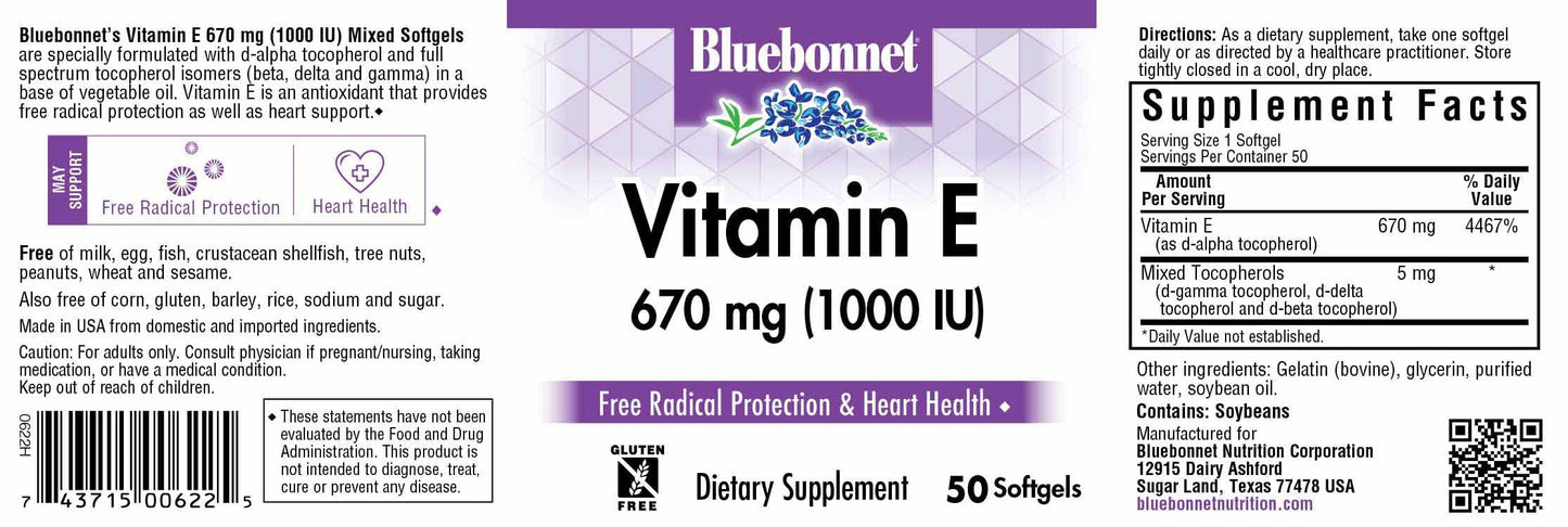Pre-Order | Arrives in 5–10 Days – BlueBonnet Vitamin E 1000 IU Mixed Softgels, 50 Count