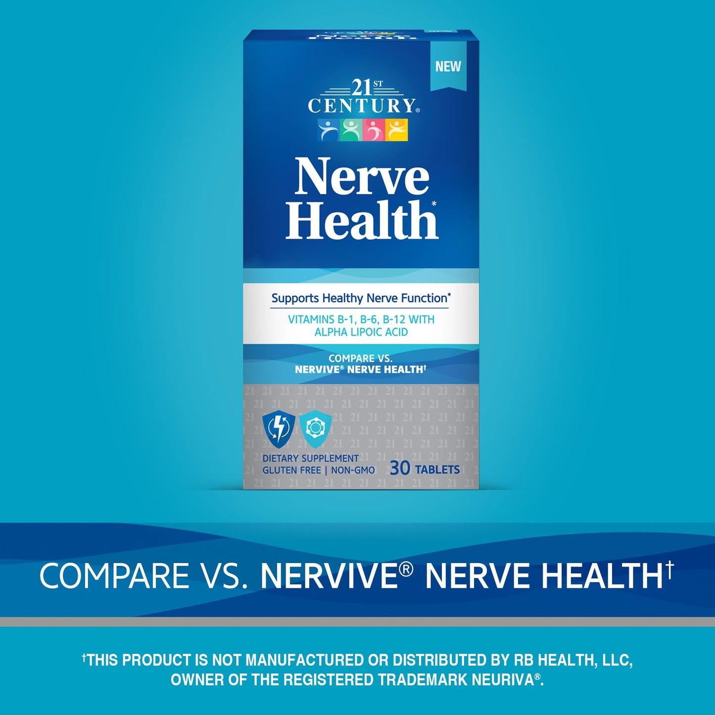 Pre-Order | Arrives in 5–10 Days – 21st Century Nerve Health Tablets (30 Count), Alpha Lipoic Acid 300mg, B1, B6, & B12 Vitamins for Nerve Function Support, Antioxidant ALA Supplement, Gluten Free. Non-GMO, & Vegan