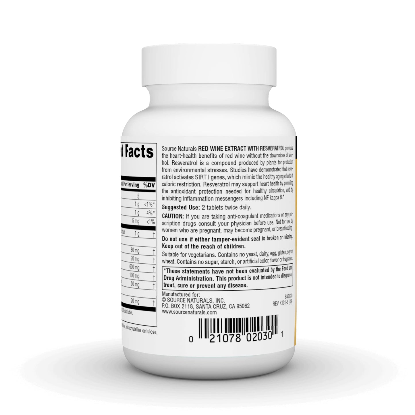 Pre-Order | Arrives in 5–10 Days – Source Naturals Red Wine Extract with Resveratrol, Suport for Healthy Aging* - 60 Tablets