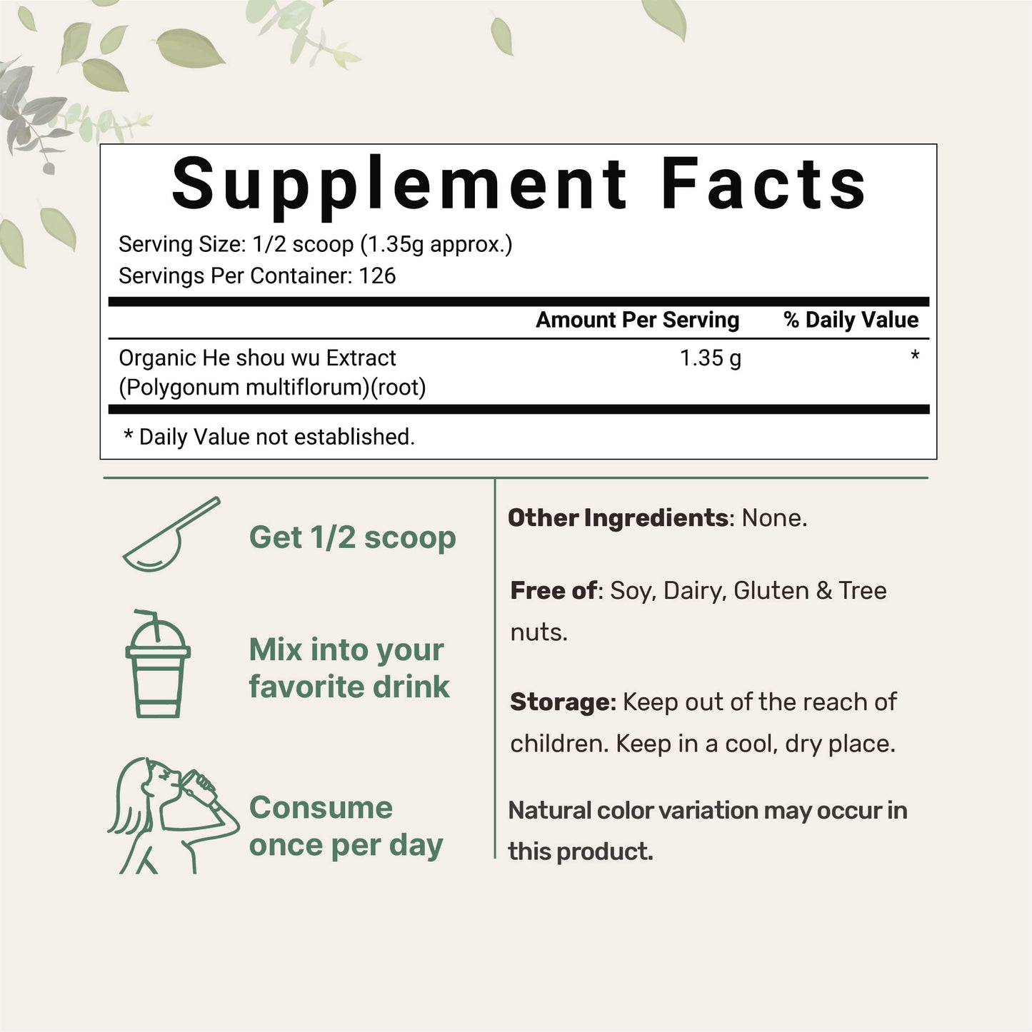 Pre-Order | Arrives in 5–10 Days – Organic He Shou Wu, Pure Fo Ti Extract Powder, 6 Ounce, Prepared Foti Steaming with Black Bean, Traditional Anti Aging Herb, Promotes Hair Health and Antioxidant, Filler Free and No GMOs