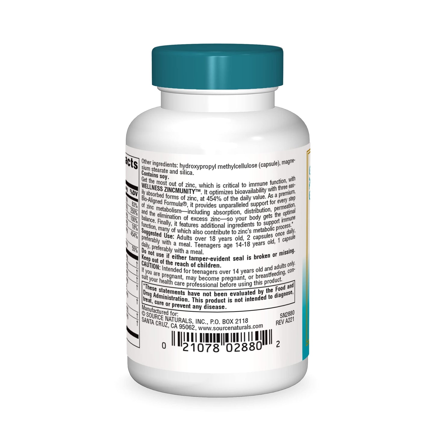 Pre-Order | Arrives in 5–10 Days – Source Naturals Wellness ZincMunity, Supports Zinc Absorption, Metabolism and Utilization for Immune Health*, 50 mg Zinc - 30 Vegetarian Capsules