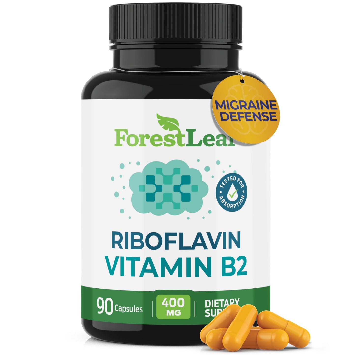 Pre-Order | Arrives in 5–10 Days – ForestLeaf Vitamin B2 Riboflavin 400mg - Energy, Skin & Cellular Health Supplement - Nervous System Support - Vitamin B 2 VIT B - Non-GMO & Gluten Free - B2 Vitamin 400mg Vegetable Capsules, 90 Count