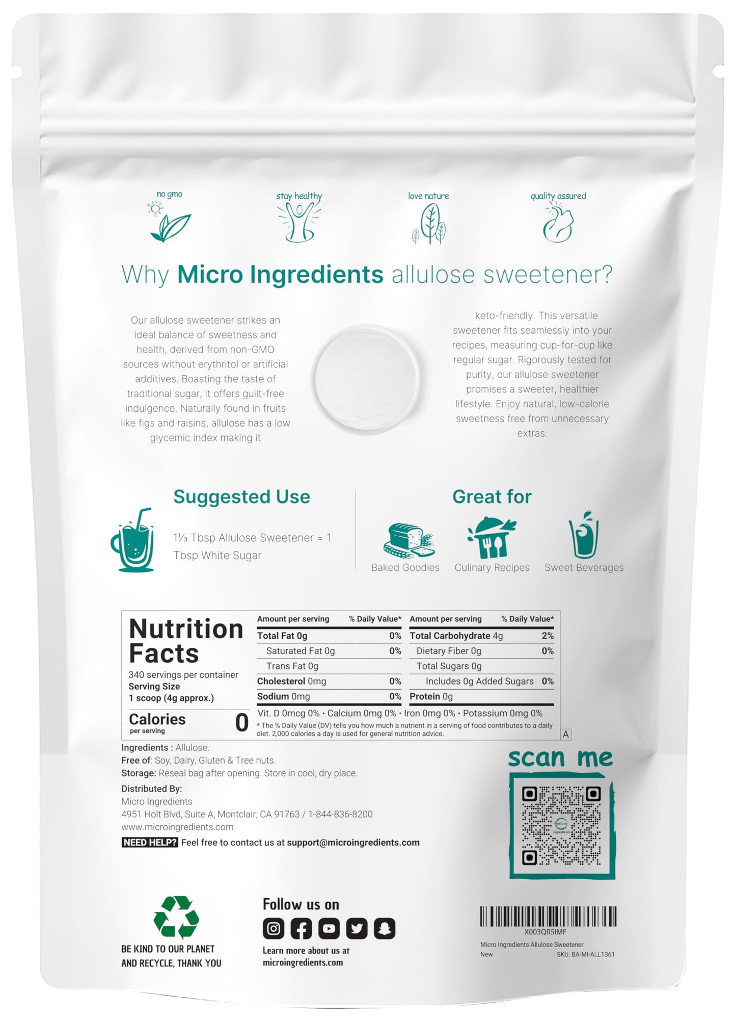 Pre-Order | Arrives in 5–10 Days – Allulose Sweetener, 3 Pounds (48 Ounces), Zero Calorie, Plant Based Sugar Alternative, No After Taste, Best for Coffee, Drinks, Tea, Cooking and Baking, Keto Diet and Vegan Friendly