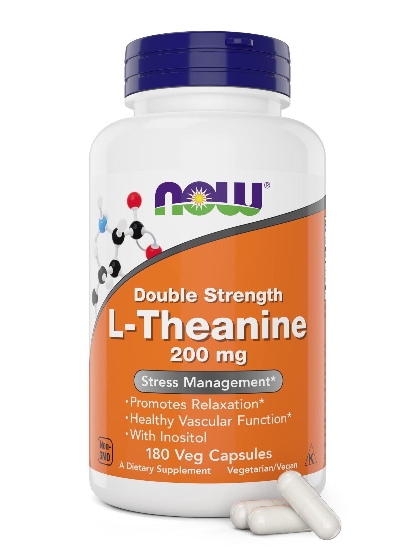 Pre-Order | Arrives in 5–10 Days – NOW Foods L-Theanine, Double Strength 200 mg Per Cap - 180 Veg Capsules - Enhanced with 100mg Inositol - Vegetarian, Non-GMO - Ltheanine 200mg Supplement