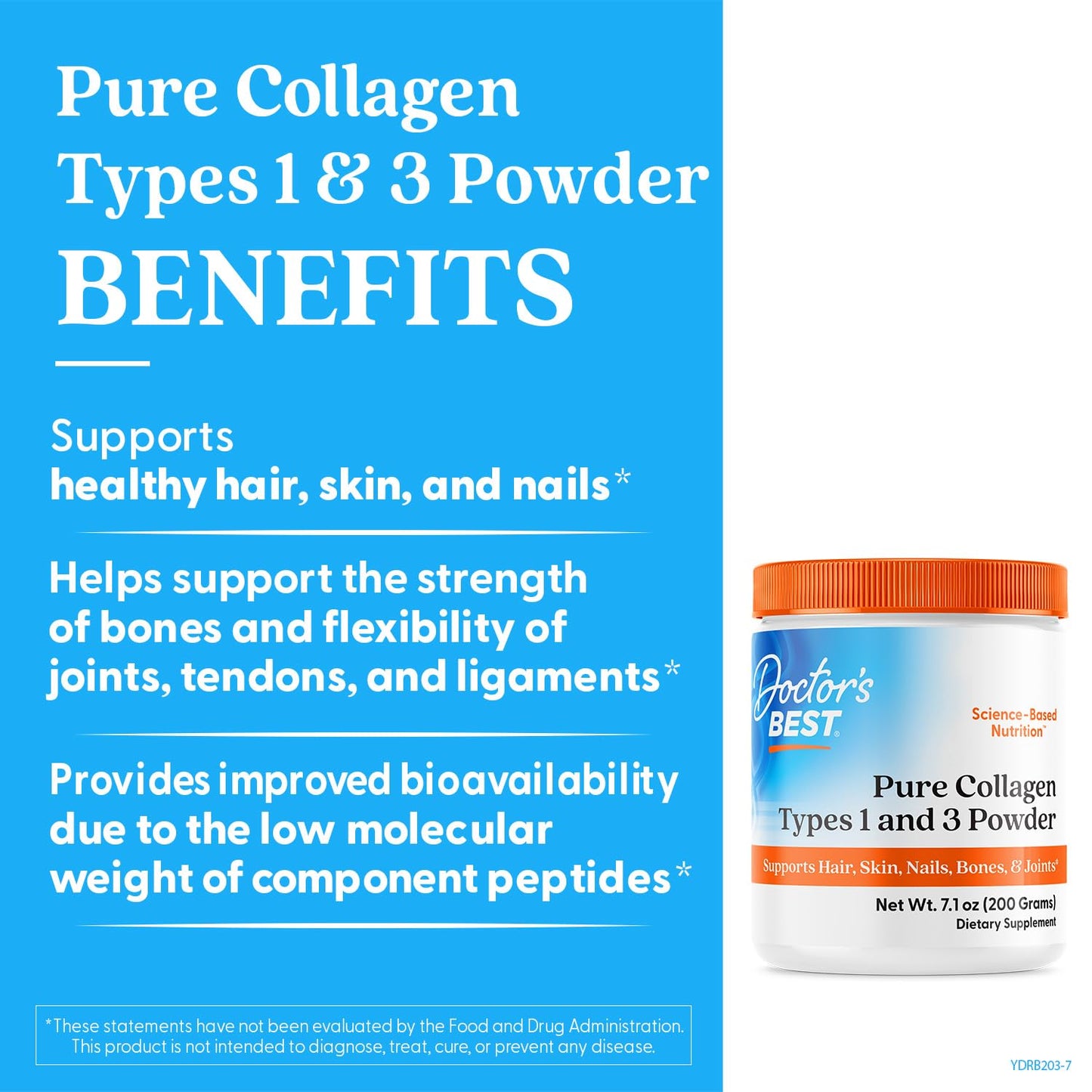 Pre-Order | Arrives in 5–10 Days – Doctor's Best Pure Collagen Types 1 & 3, Promotes Healthy Skin Hair & Nails – Bone & Joint Support, 7.1 Ounce (Pack of 1)