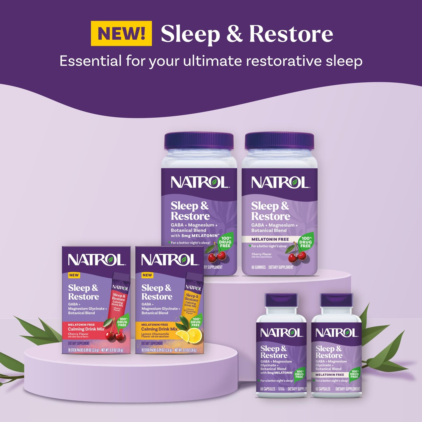 Pre-Order | Arrives in 5–10 Days – Natrol Sleep & Restore Capsules - Calm Magnesium Glycinate, Magnesium Sleep Aid with GABA, Melatonin 5mg, Botanical Blend, 30 Day Supply