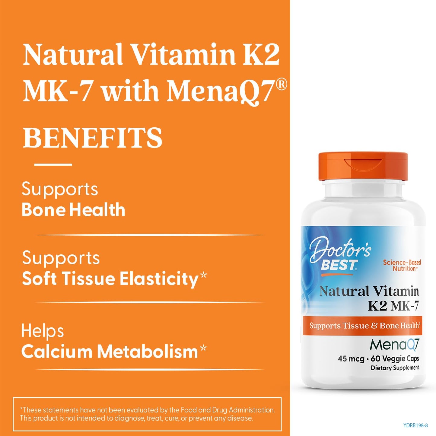 Pre-Order | Arrives in 5–10 Days – Doctors Best Natural Vitamin K2 MK-7, Supports Tissue & Bone Health, Non-GMO, Gluten Free, Soy Free, Vegan 60 Veggie Caps