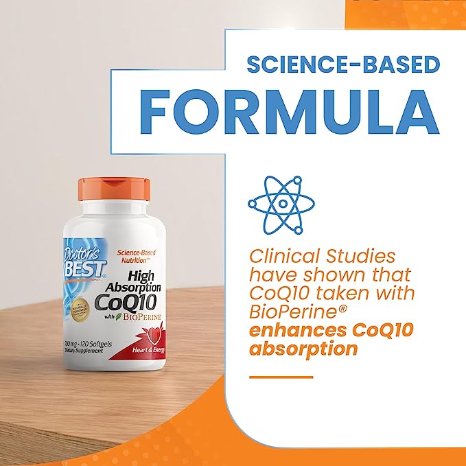 Pre-Order | Arrives in 5–10 Days – Doctor's Best High Absorption CoQ10 with BioPerine, Gluten Free, Naturally Fermented, Heart Health, Energy Production, 100 mg, 120 Count