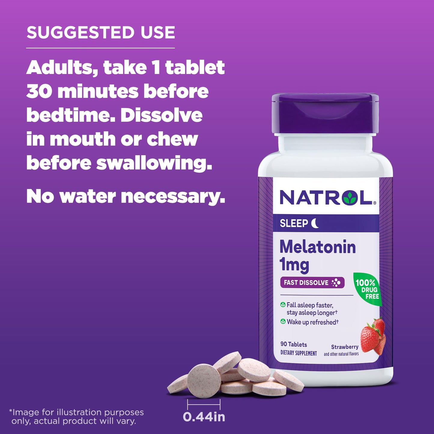 Pre-Order | Arrives in 5–10 Days – Natrol Fast Dissolve Melatonin 1 mg, Melatonin Supplements for Restful Sleep, Sleep Support for Adults, 90 Strawberry-Flavored Tablets, Up to a 90 Day Supply